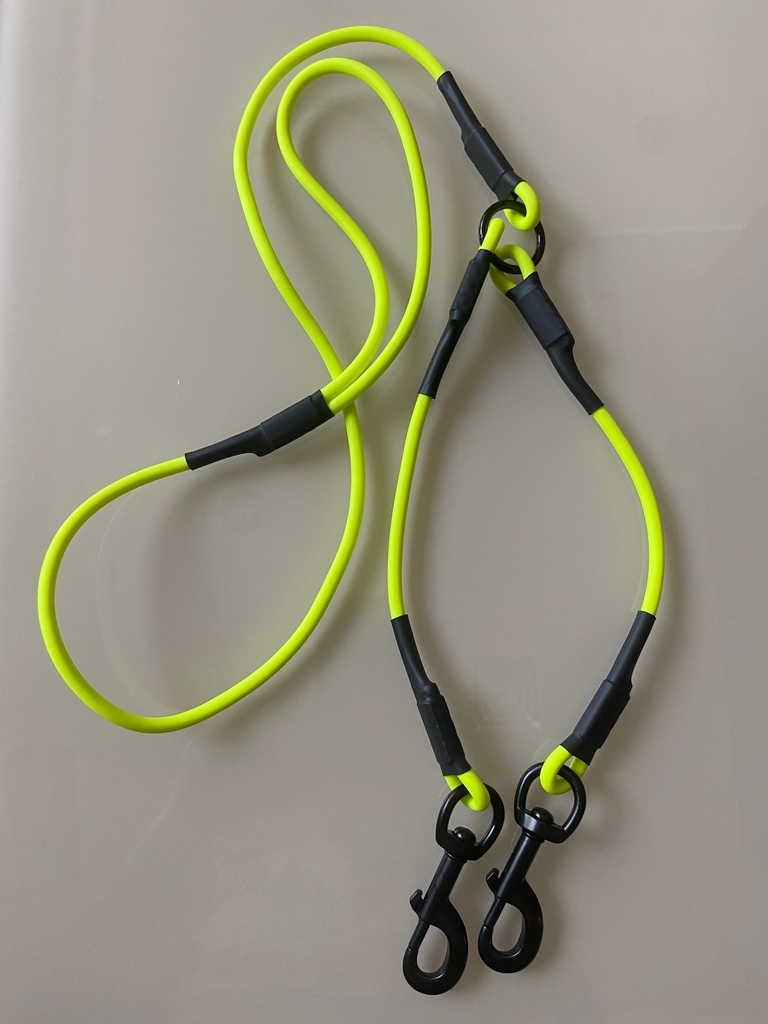 Διπλός οδηγός κορδόνι TPU φωσφοριζέ ΚΙΤΡΙΝΟ (2 σκύλων)